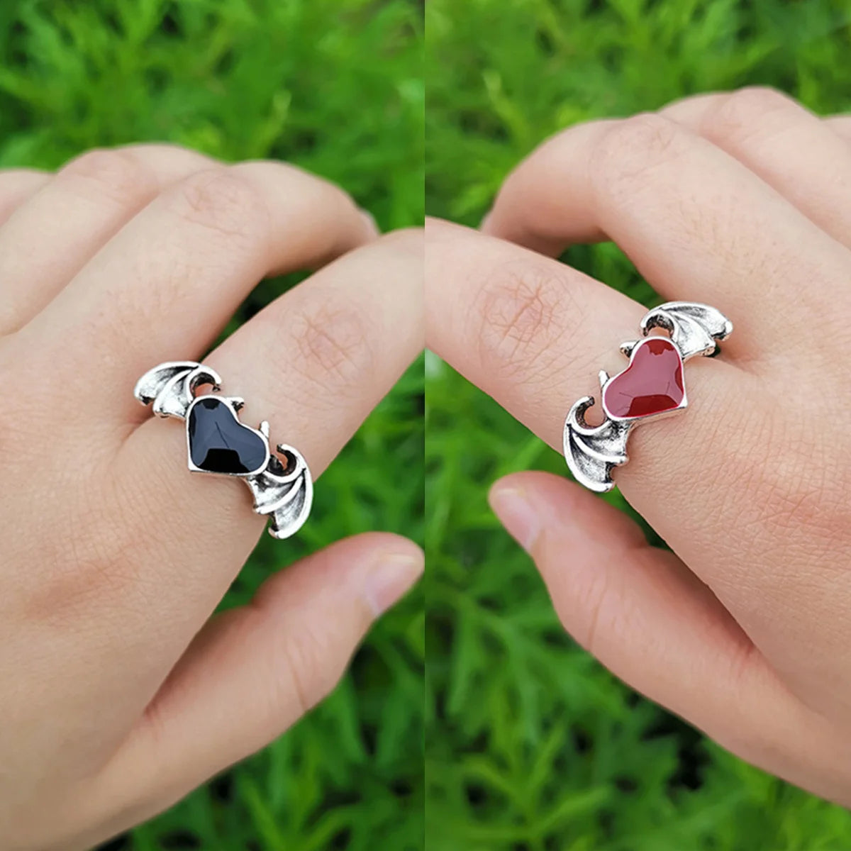 Luxury Crystal Angel Demon Couple Rings for Women Men Romantic Fashion Wings Design Adjustable Engagement Ring Wedding Jewelry