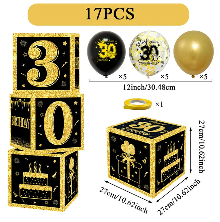 Gold Black Birthday Number Paper Boxes 18 30 40 50 60 70 75 80 Year Old Birthday Party Decoration Adult Birthday Party Supplies