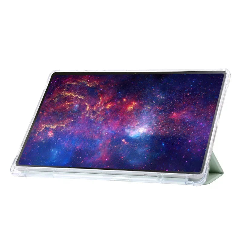 For Samsung Tab S7 FE S8 S10 S9 Plus Case with Pencil Holder Trifold Acrylic Clear Back Hard Cover For Galaxy Tab S9 FE S8 Case