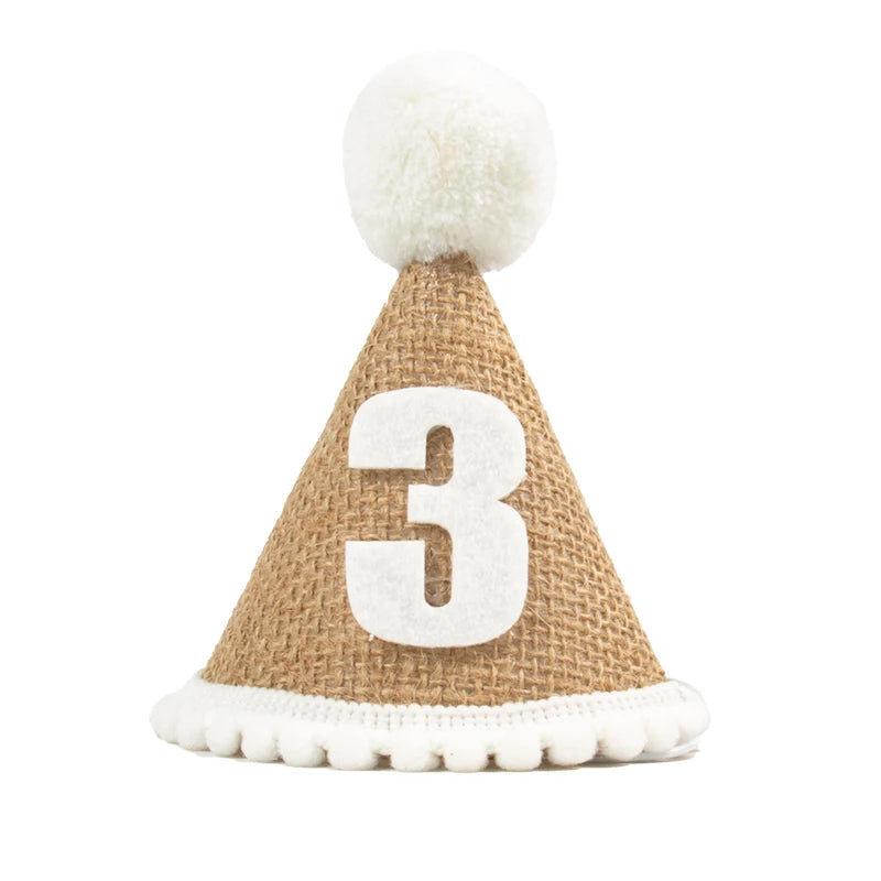 Burlap Hat Baby First Birthday Party Linen Felt Hat 1st 2th 3th Years Kids Baby Shower Hat Birthday Headband Decoration