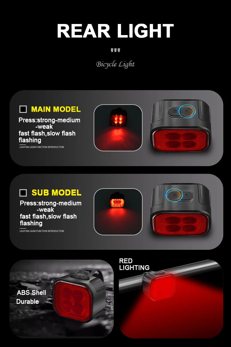 Bicycle Lights High Bright Cycling Lamp Front and Rear USB Rechargeable MTB Bike Headlight Taillight Waterproof Lantern Lighting