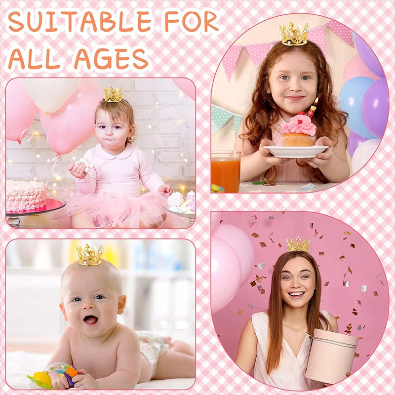 Mini Pearl Crown Cake Decoration Cupcake Topper Kids Hair Ornaments DIY Cake Baking Decoration For Wedding Birthday Party Decor