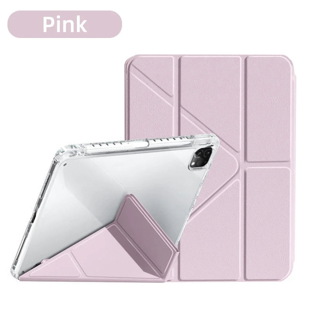 For iPad Case 2024 iPad Pro 13/11 M4 Air 11/13 M2 for 10th Gen Pro 12.9/11 Air 4/5th mini 6 Cover Y-bracket Acrylic Transparent