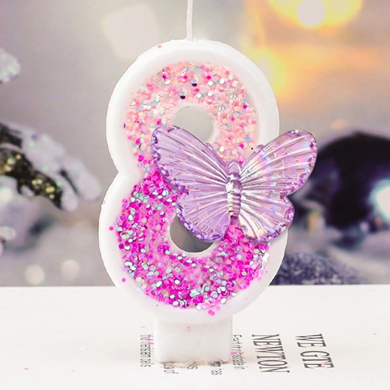 1st Birthday Candle Cake Topper Colours Creative Number 1 Candle Cute Pink Butterfly Digital Candle Birthday Wedding Party Decor