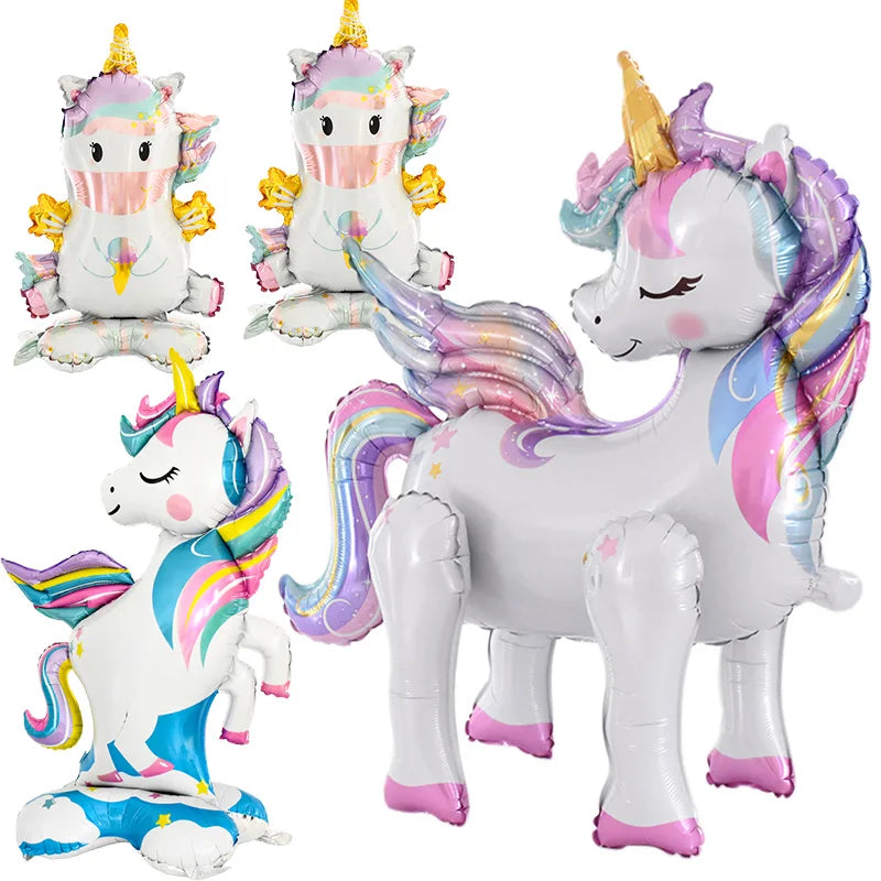 1pc 4D Rainbow Unicorn Foil Balloons For Girls Unicorn Birthday Decor Kids Jungle Birthday Party Elephant Animal Standing Ballon
