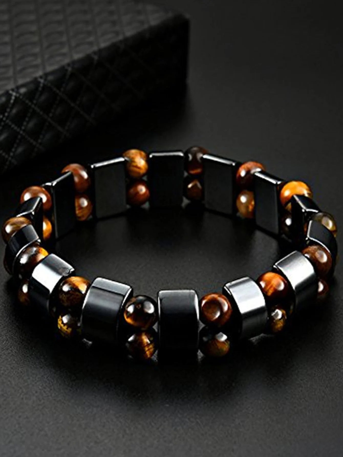 1PC Fashionable Black Gallstone Elastic Adjustable Health Energy Magnetic Therapy Hematite Bracelet for Men and Women