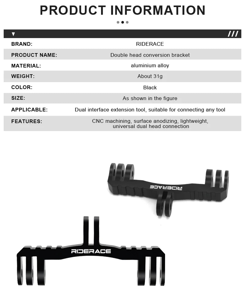 RIDERACE Bicycle Computer Holder Camera Dual Twin Mount Bracket Aluminum Alloy for Bike GoPro Hero 11/10/9/8/7/6/5 Stand Adapter