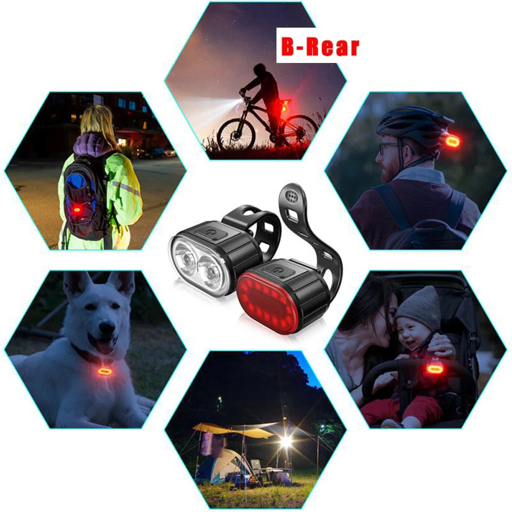 Cycling Taillight Headlight Bicycle Lights Bike Safety Warning Light LED USB Rechargeable Waterproof