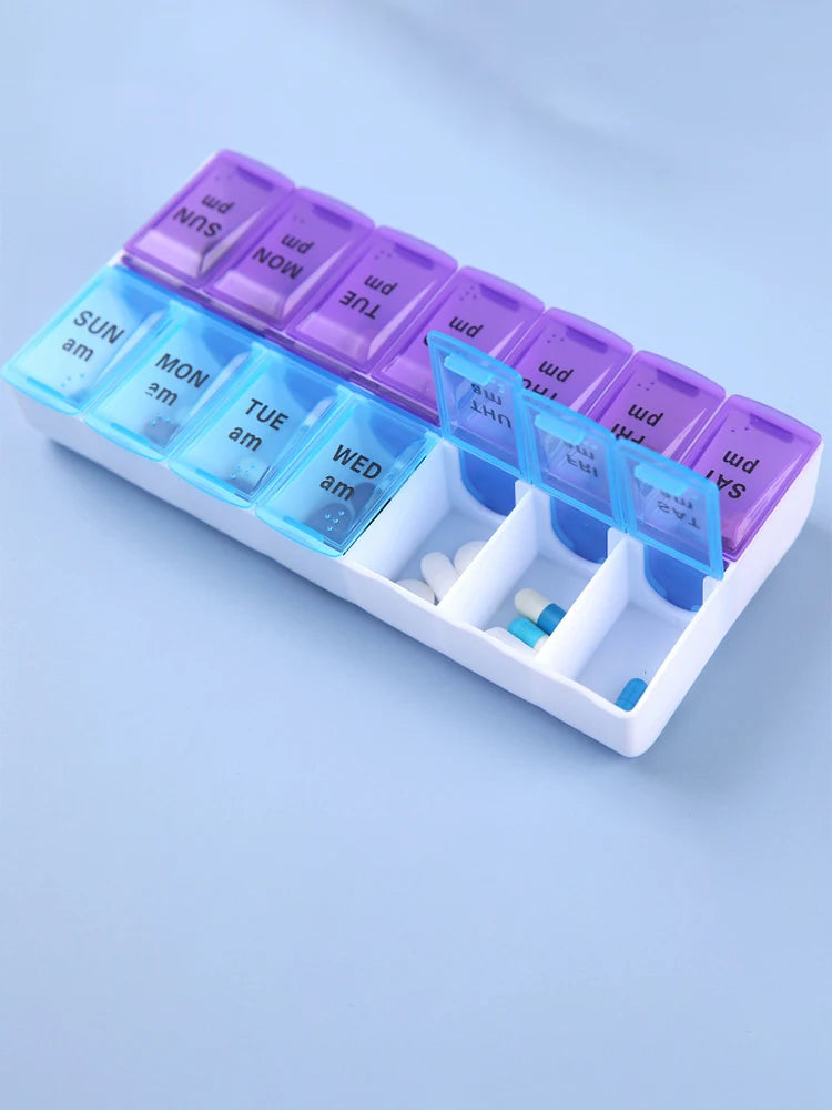 JUSTLANG Weekly 14 Grids 7 Days Pill Box Portable Travel Cases Organizer Pill Container Storage Tablets Vitamin Medicine
