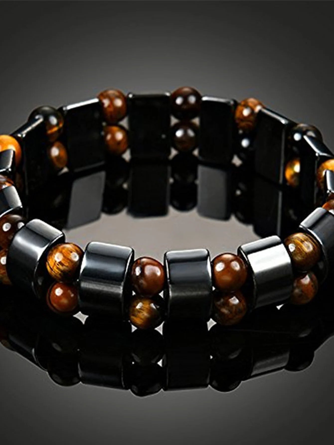 1PC Fashionable Black Gallstone Elastic Adjustable Health Energy Magnetic Therapy Hematite Bracelet for Men and Women
