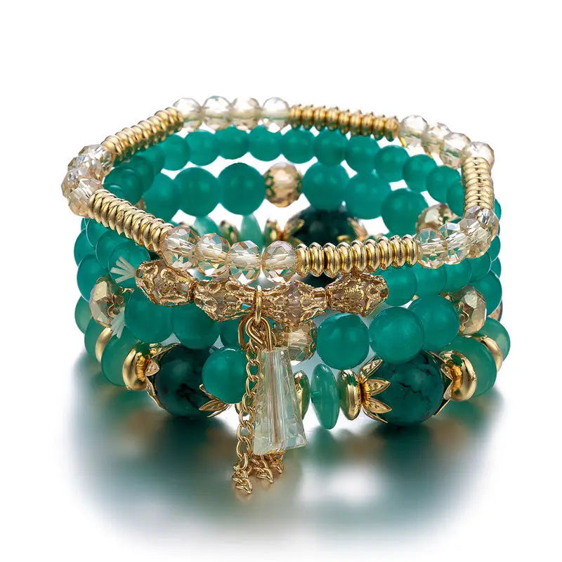 4Pcs New Tassel Charm Beads Bracelet Set For Women Colorful Glass Beaded Chain Bangle Men Bohemian Jewelry