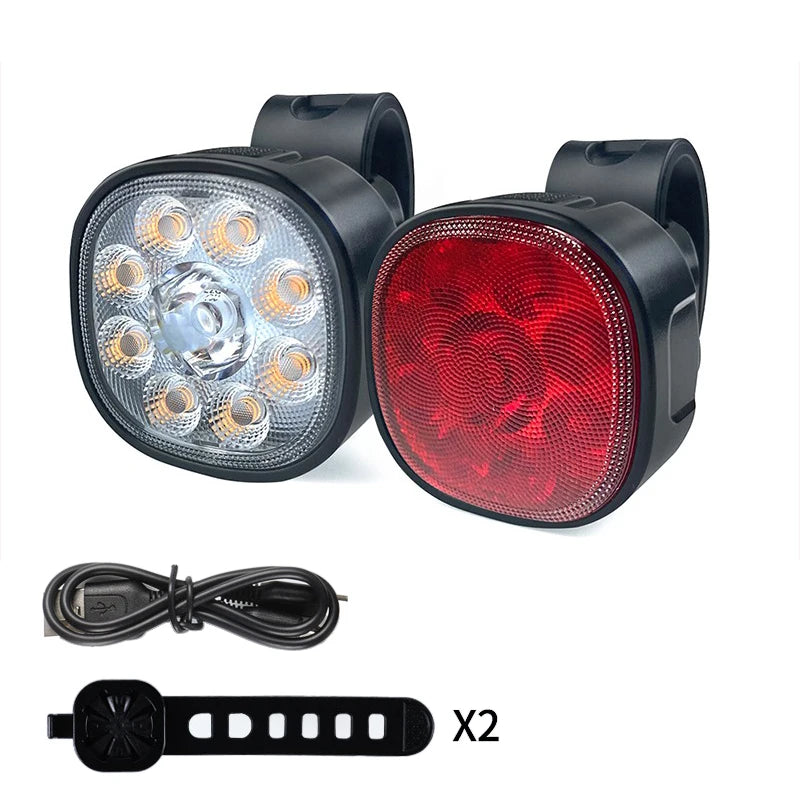 Bike Lights Set High Brightness MTB Bicycle Lamp Type-C Rechargeable Front and Rear Cycling Safety LED Lighting Bicycle Lantern