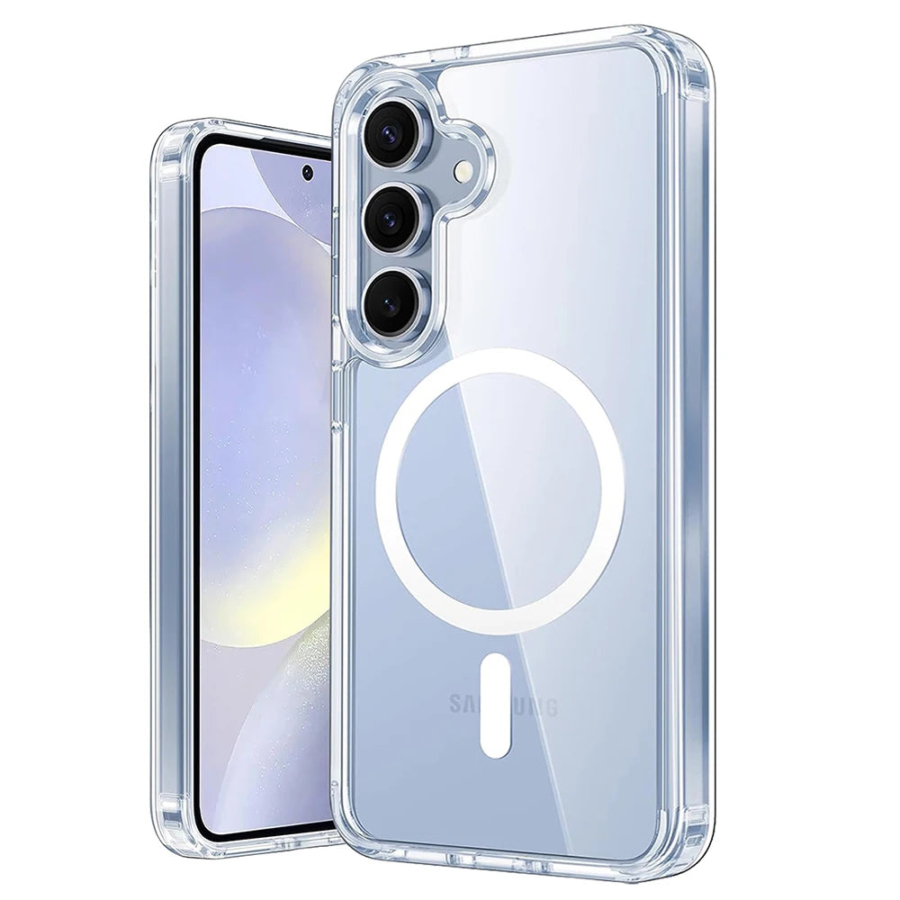 Strong Magnetic For Magsafe Wireless Charging Case For Samsung Galaxy S24 S23 S22 S21 FE Ultra Plus Hybrid Hard Cover Clear Soft