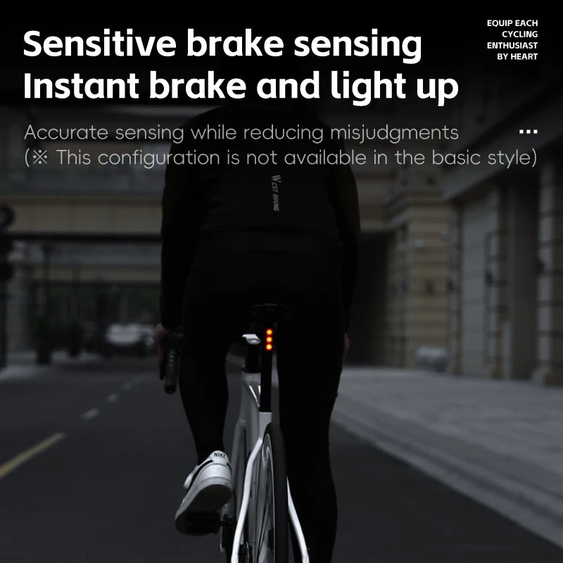 WEST BIKING Waterproof Bike Tail Light Smart Brake Sensing Rechargeable LED Cycling Rear Light Night Warning Bicycle Accessories