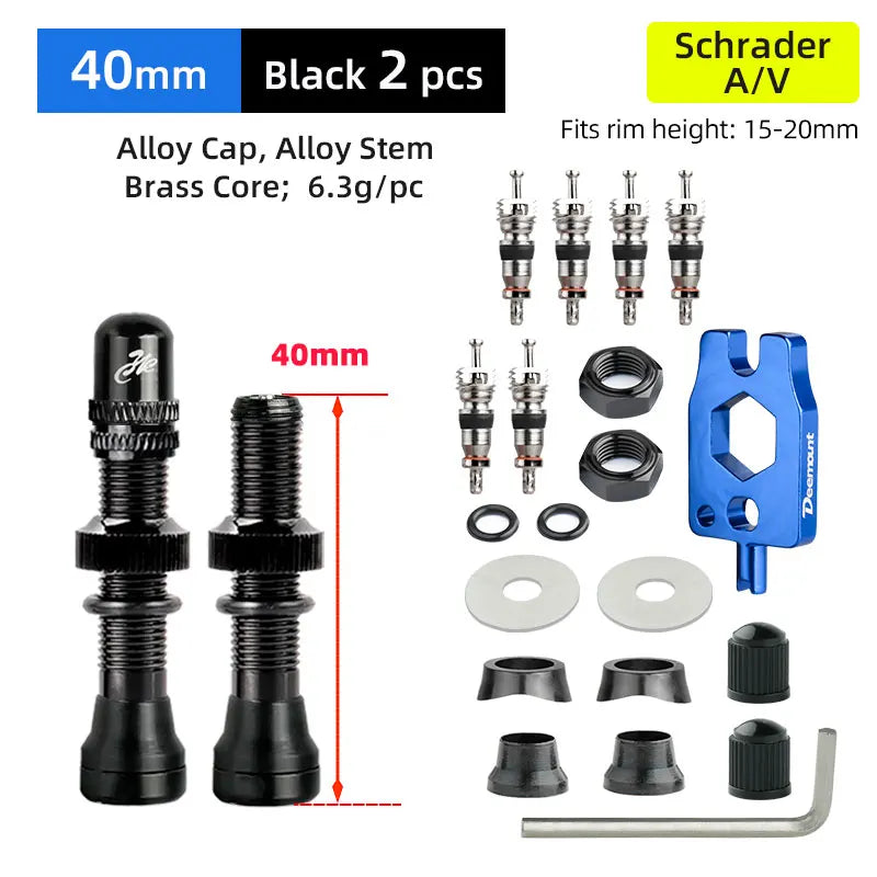 Deemount 2PCS Bicycle Tubeless Schrader Nipple A/V Valves Brass Core CNC Machined Anodized for MTB Road Bike Tubeless Rims
