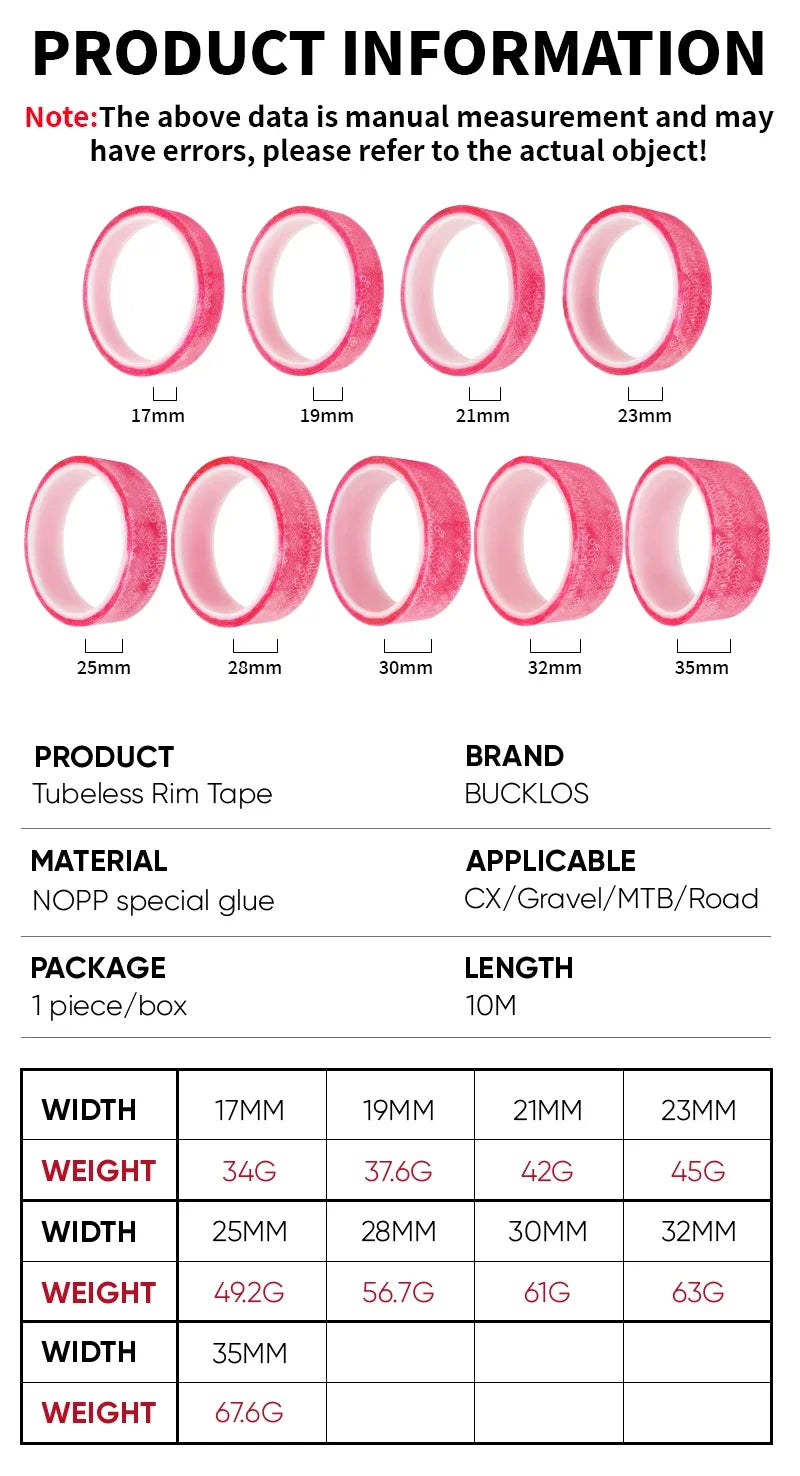 BUCKLOS Bike Tubeless Tape MTB Tubeless Tire Liner Bicycle Rim Strip Wear-Resistant Wheel RimTape 17/19/21/23/25/28/30/32/35mm