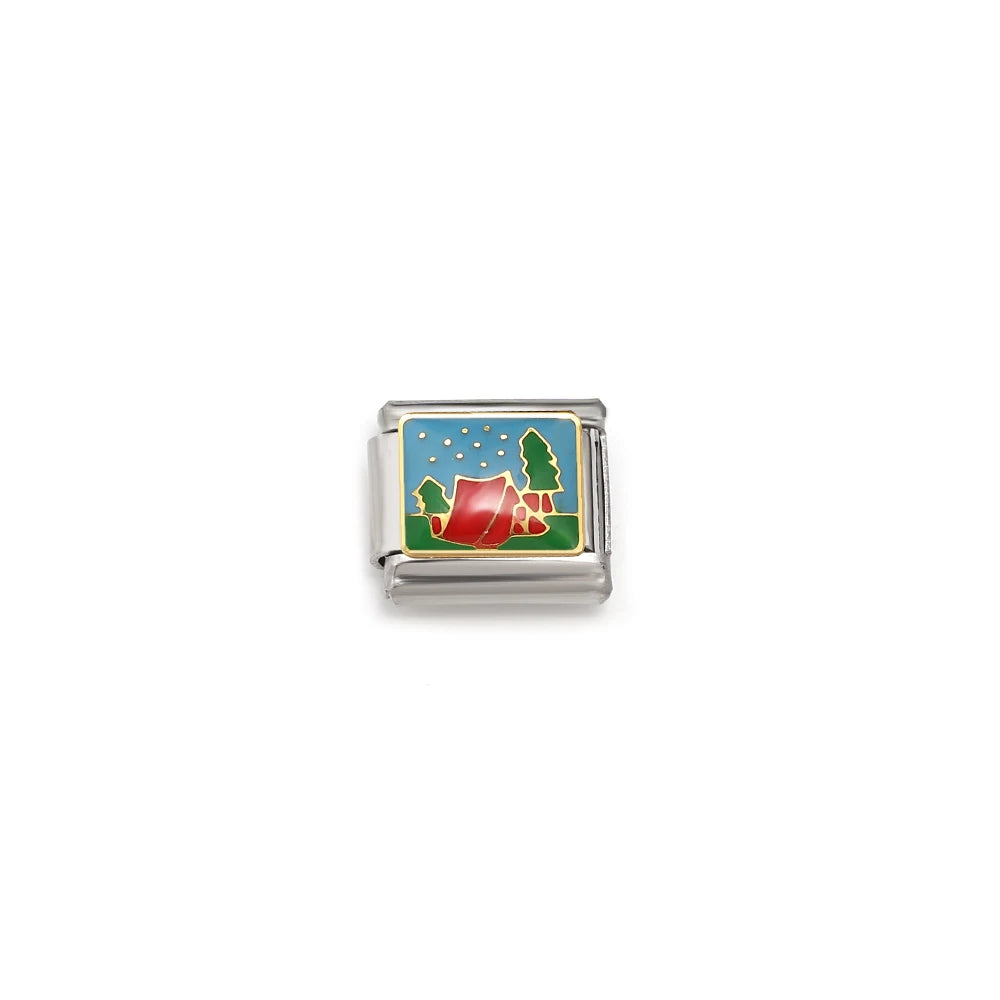 Italian Links Stainless Steel Charms Bracelet Women Enamel Coconut Tree Holiday Scenery Frog Elephant Fit 9mm Making Jewelry