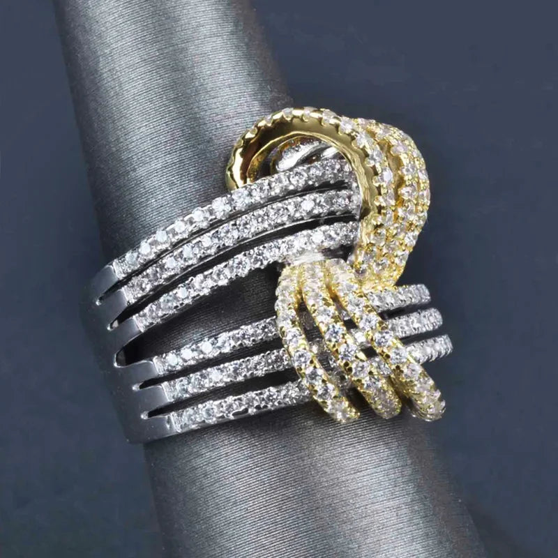 Gorgeous Fashion Finger Ring Lady Party Jewelry with Bright Zirconia Two-tone Style Design Accessories for Anniversary