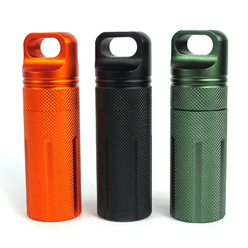 Aluminium Alloy Survival EDC Waterproof Capsule Seal Bottle Case Container Holder Tool Outdoor Camping Accessories