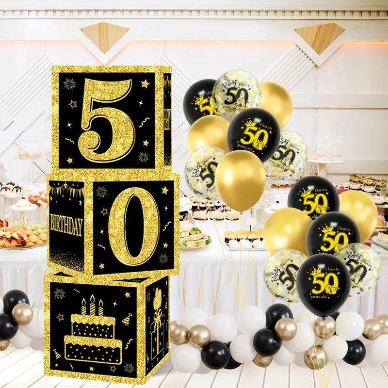 Gold Black Birthday Number Paper Boxes 18 30 40 50 60 70 75 80 Year Old Birthday Party Decoration Adult Birthday Party Supplies