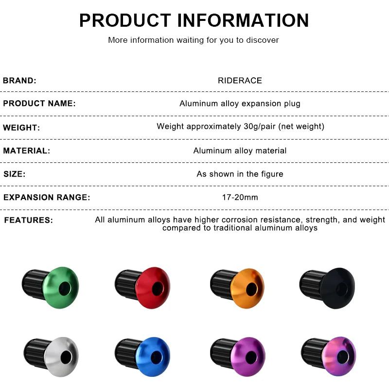RIDERACE Bicycle Handlebar End Plugs Aluminum Alloy For MTB Mountain Bike Road Cycling Handle Bar Grips Cap Multi-color Cover