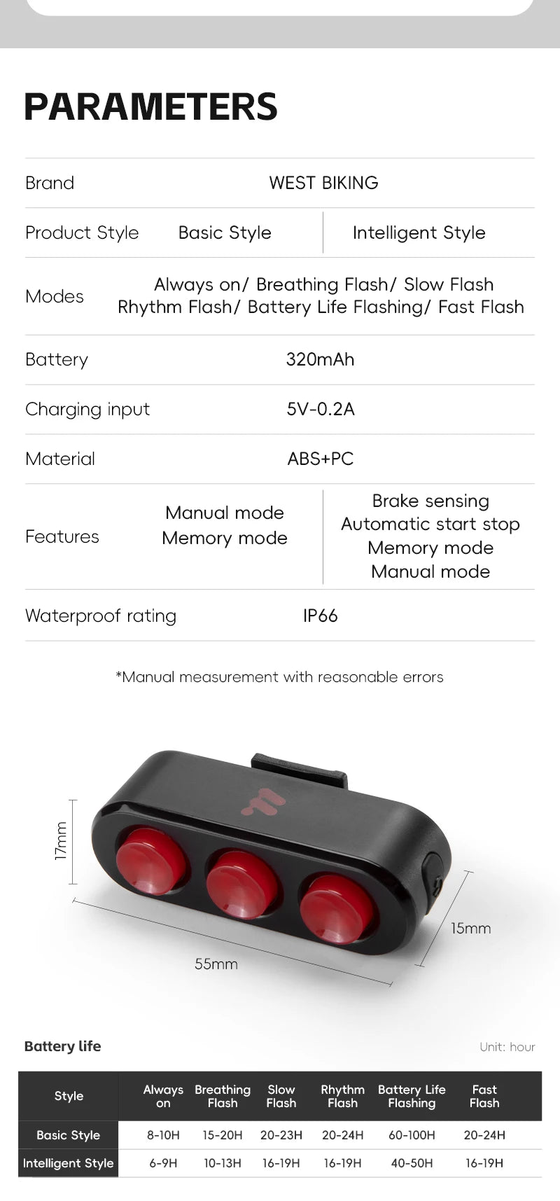 WEST BIKING Waterproof Bike Tail Light Smart Brake Sensing Rechargeable LED Cycling Rear Light Night Warning Bicycle Accessories