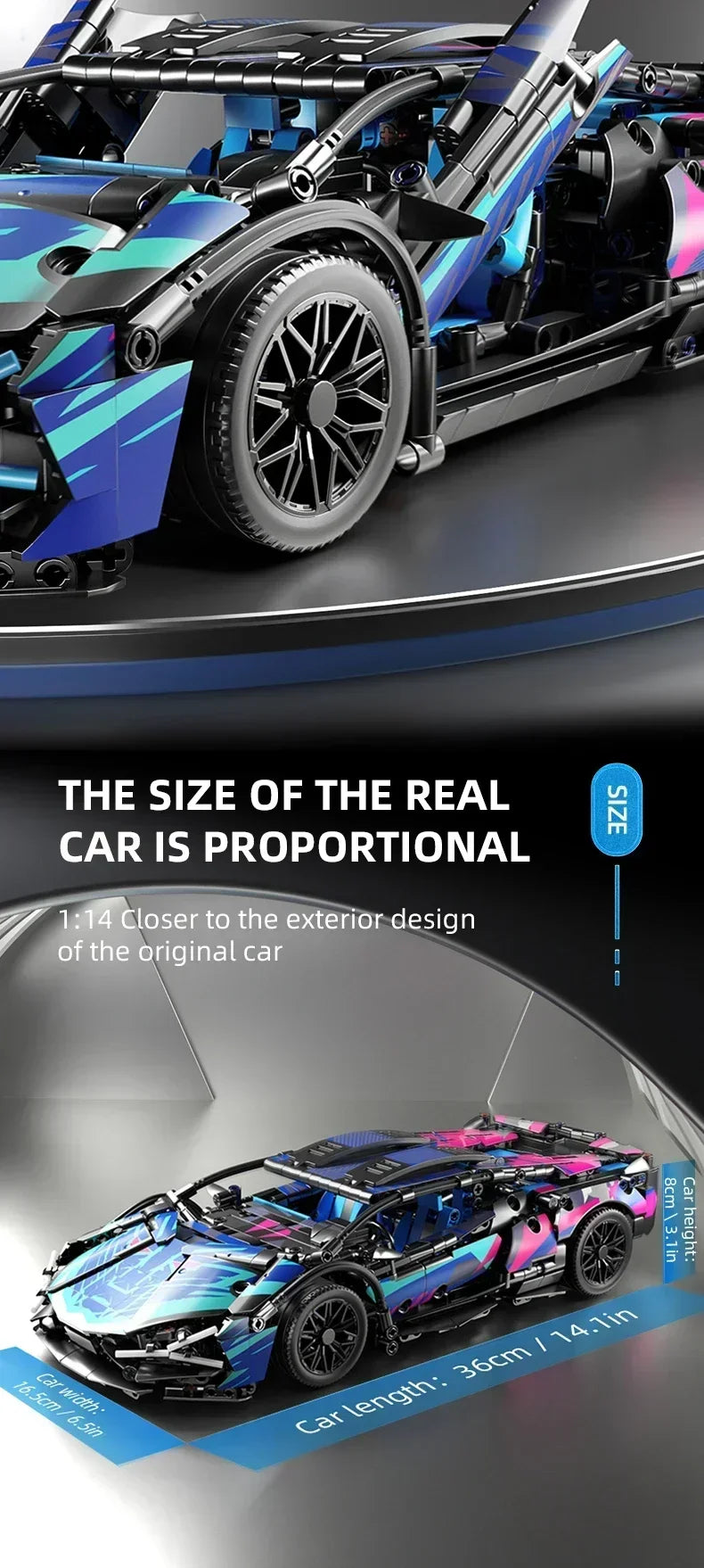 1314Pcs Technical Racing Sport Car 67128 Model Building Blocks Lamborghini Hypercar Racing Car Model Toys Kid Adult Gift