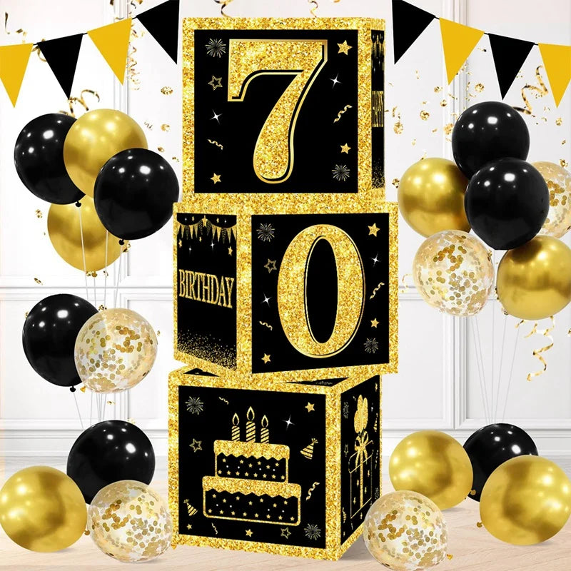 Gold Black Birthday Number Paper Boxes 18 30 40 50 60 70 75 80 Year Old Birthday Party Decoration Adult Birthday Party Supplies