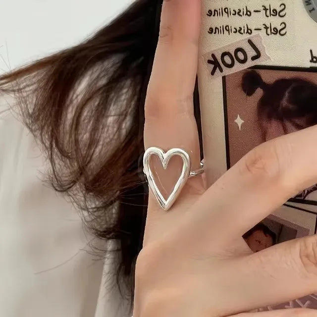 925 Sterling Silver Ring For Women Jewelry Heart Finger Open Handmade Ring Allergy For Party Birthday Gift