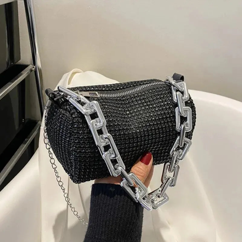 Allover Rhinestone Bucket Bag, Glitter Chain Prom Purse, Women's Mini Crossbody Bag (18cm*13cm*13cm)
