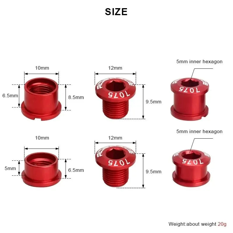 RIDERACE 5 PCS Double/Single Bicycle Chainring Bolts CNC Aluminum Alloy 7075 M8 6.5mm 8.5mm Road MTB Bike Crankset Bolt&Nut Set