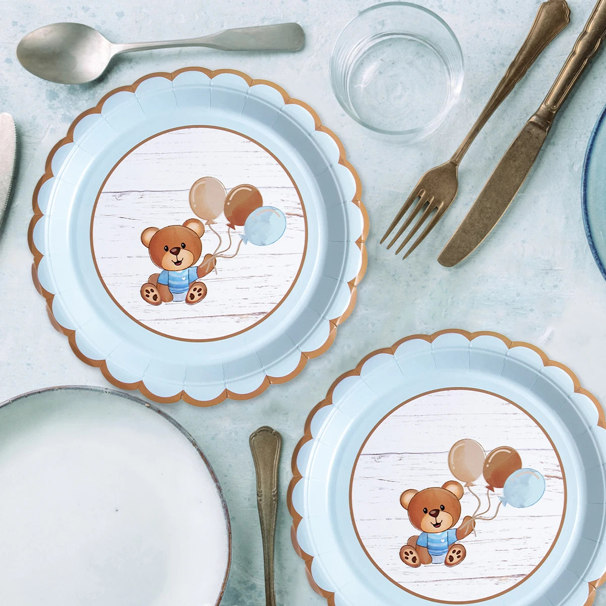 Bear Happy Birthday Decorations Wall Backdrop Banner Paper Plate Cup Gift Bags for Baby Shower Supplies Bear 1st Birthday Decor