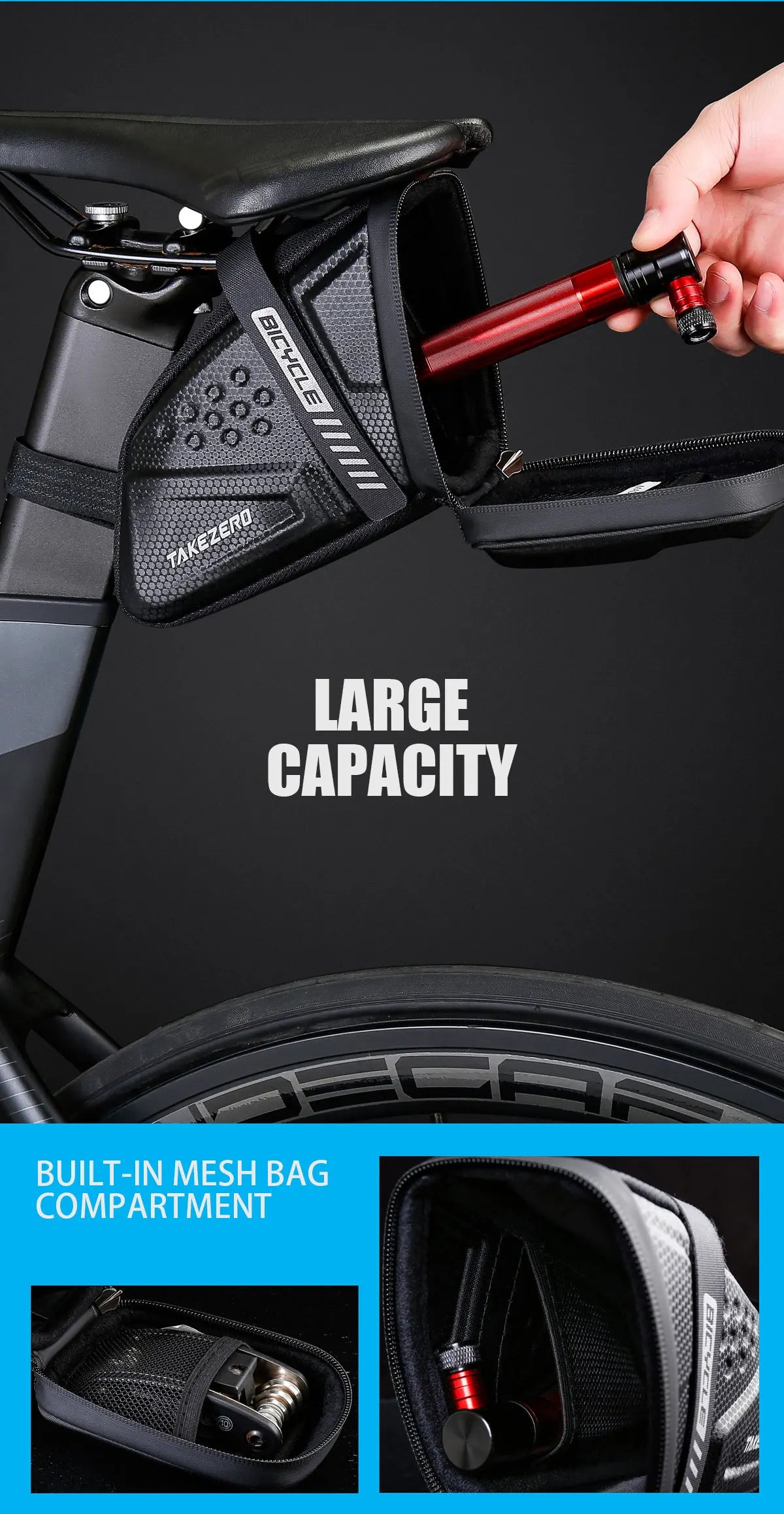 TAKEZERO TZ07 Bicycle Tail Bag Saddle Bag Mountain Bike EVA Hard Shell Road Bike Rear Bag Riding Equipment Accessories