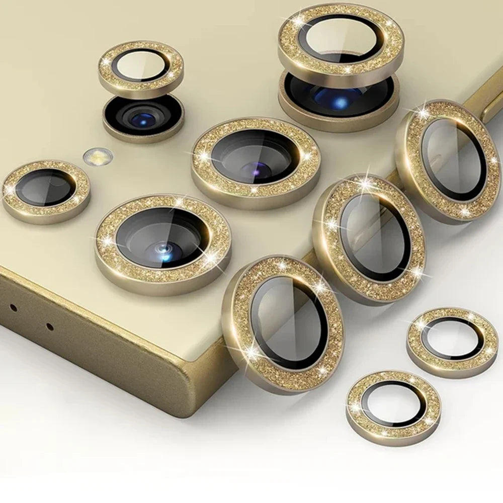 Glitter Diamond Camera Lens Protector For Samsung Galaxy S25 Ultra S25Plus S24Ultra S23 22Ultra Metal Ring Tempered Glass Cover