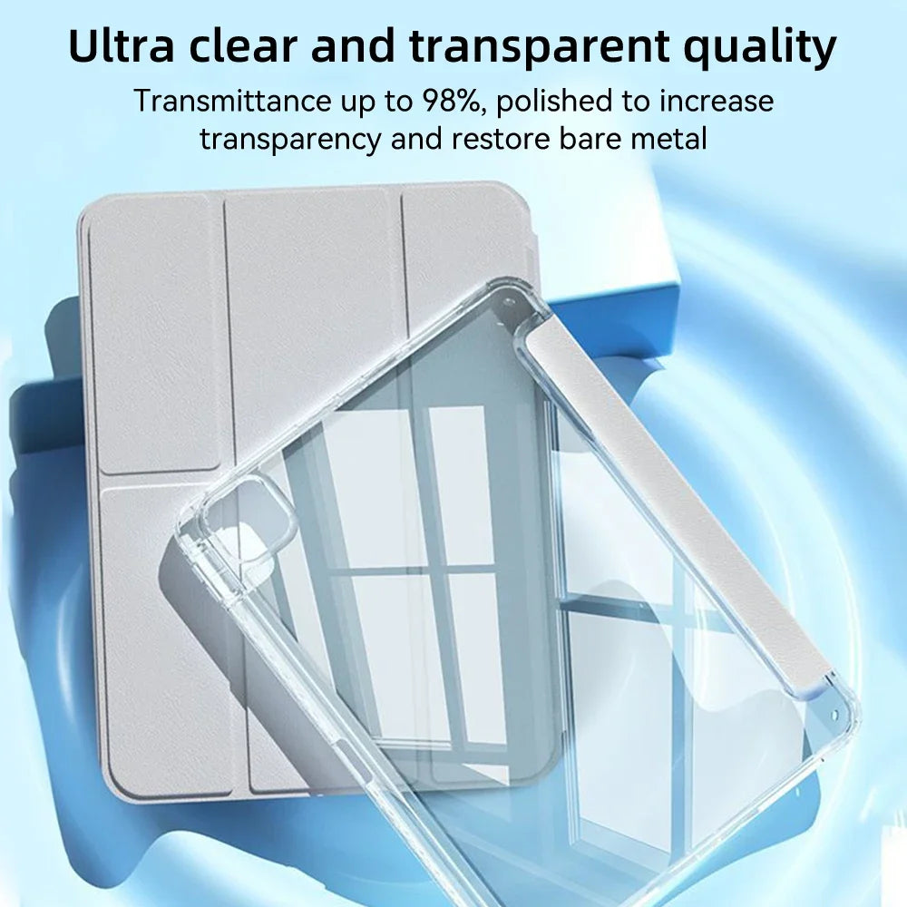 For iPad Case 2024 iPad Pro 13/11 M4 Air 11/13 M2 for 10th Gen Pro 12.9/11 Air 4/5th mini 6 Cover Y-bracket Acrylic Transparent