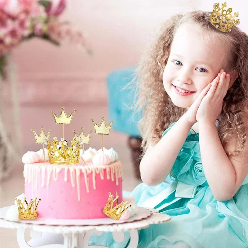 Mini Pearl Crown Cake Decoration Cupcake Topper Kids Hair Ornaments DIY Cake Baking Decoration For Wedding Birthday Party Decor