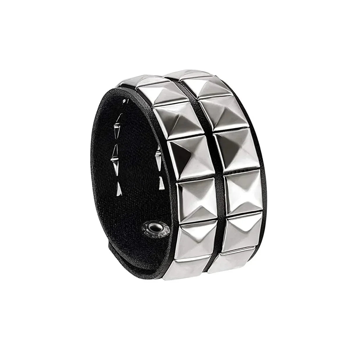 New Punk Fashion Men Black Cuff Leather Bracelet Wristband Metal Rivets Stud Charm Bangle for Women Rock Gothic Jewelry 2024