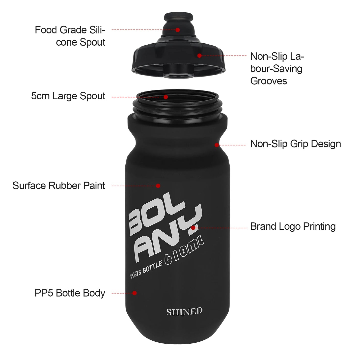BOLANY 610ML PP Bicycle Water Bottle Squeeze Out Water Leak-Proof Cycling Outdoor Sports Water Bottle Fitness Plastic Water Cup