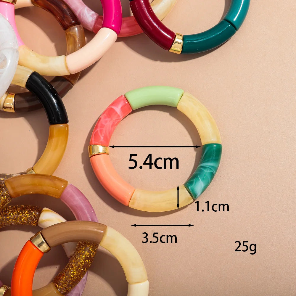 Bohomia Acrylic Design Style Chunky Bamboo Stackable Bracelet for Women Boho Elastic Colorful Tube Beads Braceletes 2024 Jewelry