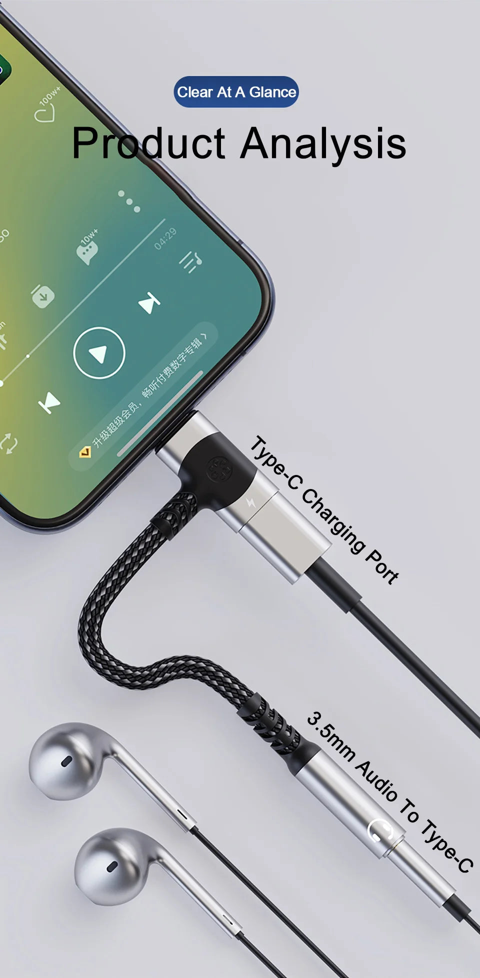 2 in 1 USB C Splitter PD Fast Charger Cable Type C to 3 5 Jack Audio Adapter For Samsung S24 S23 S22 S21 Ultra A54 A53 iPhone 15