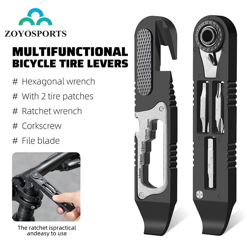 ZOYOSPORTS High Strength Nylon Multifunctional Bicycle Tire Levers Portable Hex Wrench Set Ratchet Wrench Kit Bike Accessories