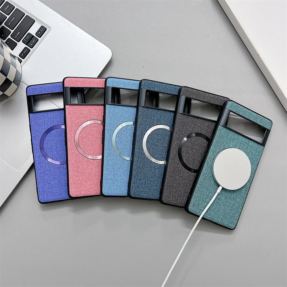 Luxury Business Magnetic Wireless Charging Case for Google Pixel 9 ProXL 6 7 8 Pro 6XL 5A 6A 8A Magsafe Linen Leather Slim Cover
