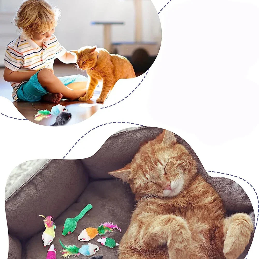 Rattle Cat Mouse Toys Also Prefilled Catnip Faux Fur Cat Mice Toys Interactive Cat Game Catnip Toys for Indoor Cats Play Fetch