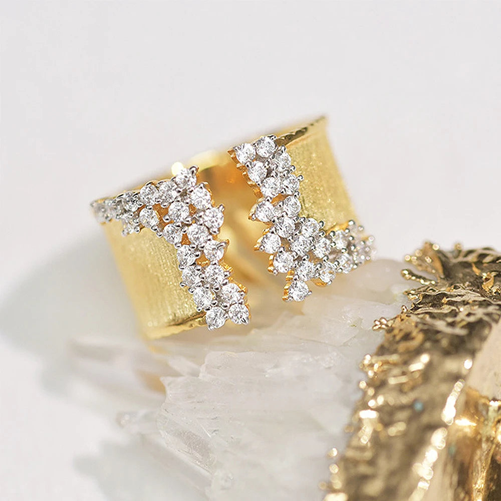 Trendy Luxury Gold Color Cubic Zirconia Ring for Women Modern Wide Band Finger Ring OL Style Female Jewelry Drop Shipping