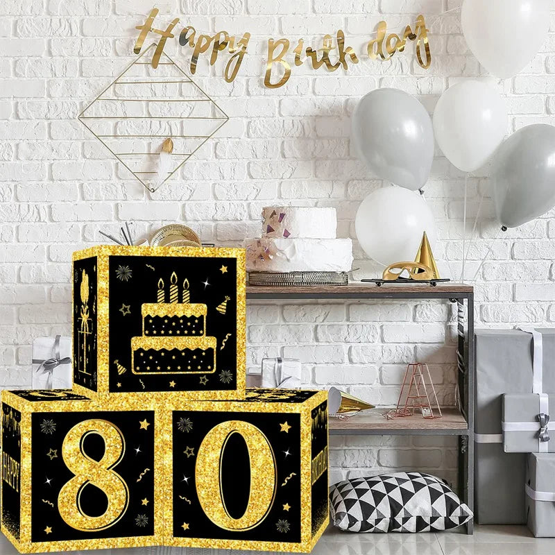 Gold Black Birthday Number Paper Boxes 18 30 40 50 60 70 75 80 Year Old Birthday Party Decoration Adult Birthday Party Supplies