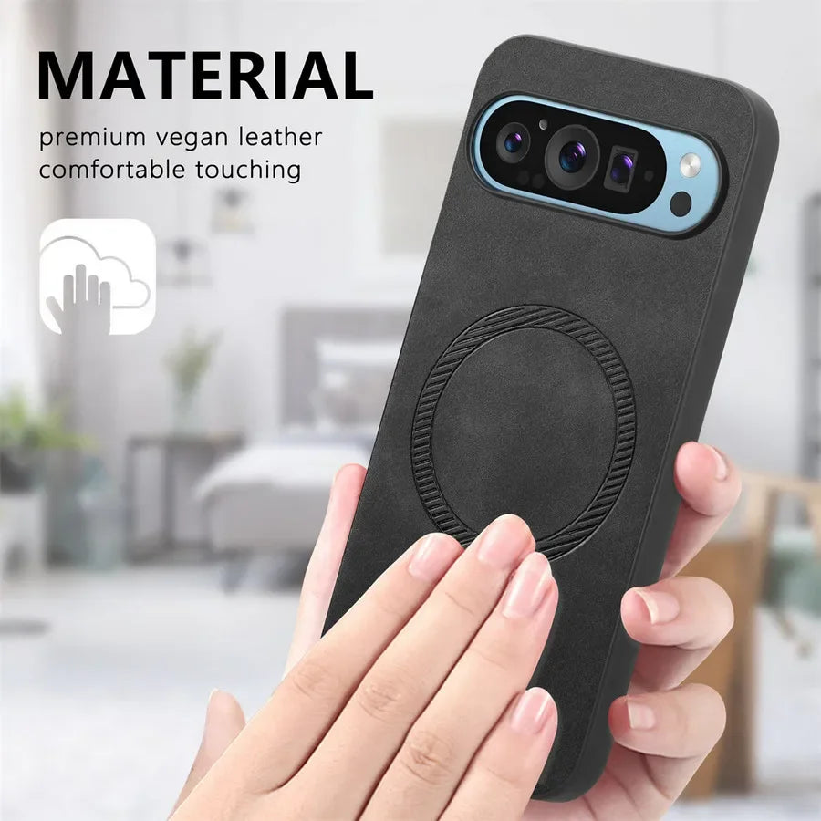 for Magsafe PU Leather Phone Case for Google Pixel 9 Pro XL Matte Magnetic Wireless Charging Cover for Pixel 7A 8A 8 7 Pro