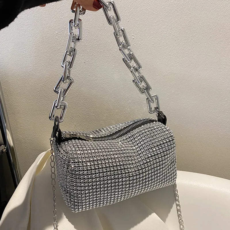 Allover Rhinestone Bucket Bag, Glitter Chain Prom Purse, Women's Mini Crossbody Bag (18cm*13cm*13cm)
