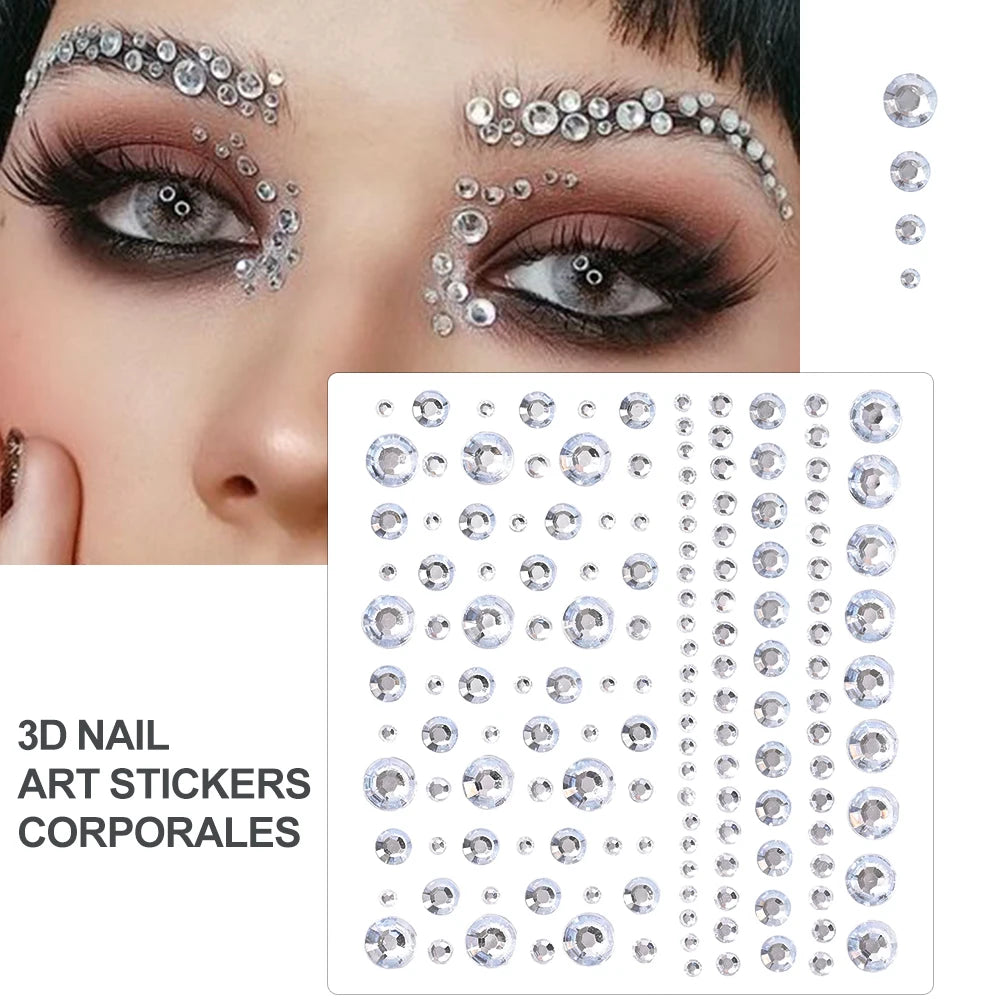 3D Face Eyes Party Makeup Tattoo Sticker Acrylic Diamond Rhinestones Sticker Self-adhesive Mixed Crystal Face Decoration Sticker