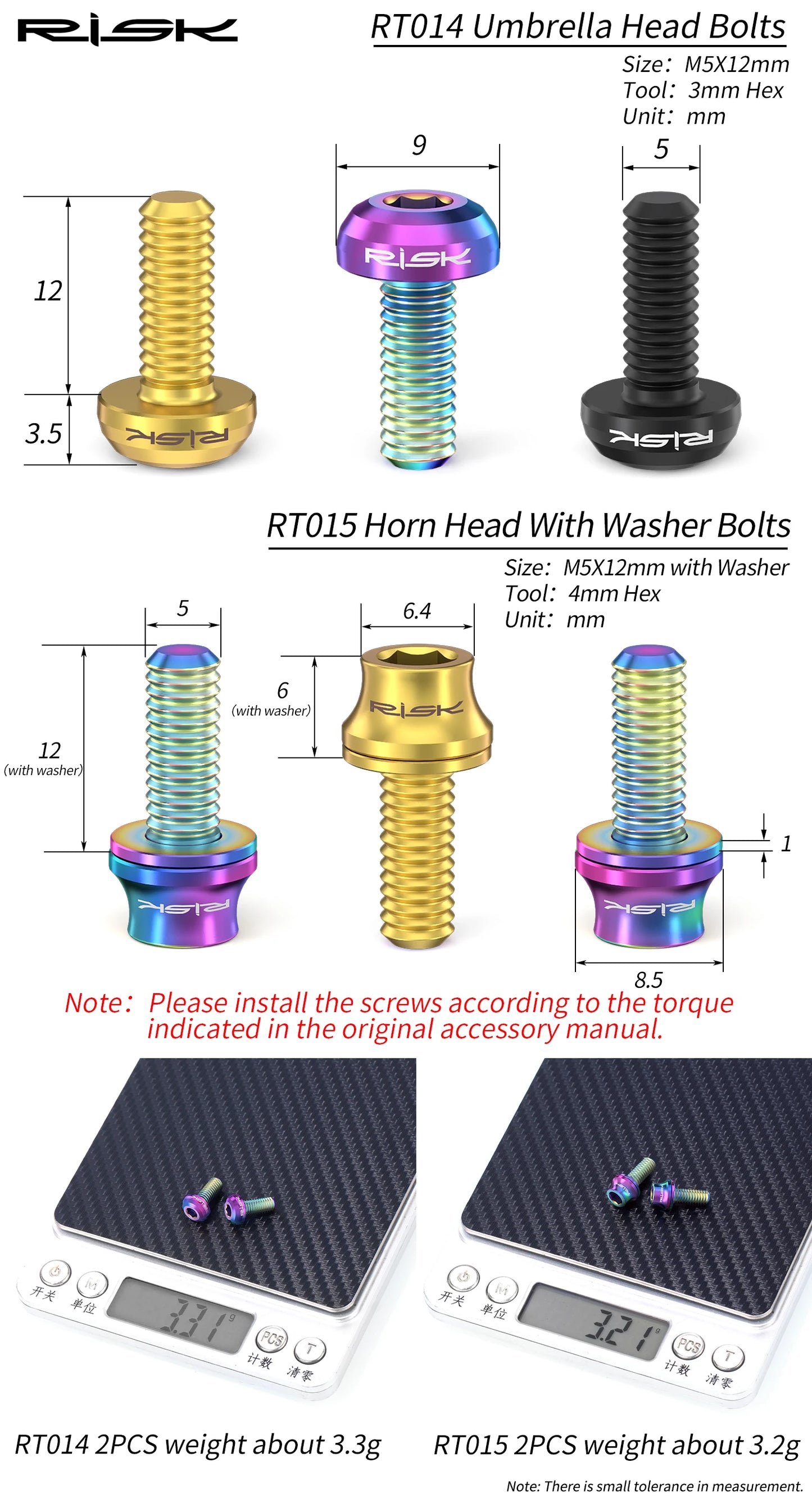 Risk M5x12mm Bike Water Bottle Cage Fixing Bolts Titanium Alloy MTB Road Bicycle Bottle Holder Screws Air Pump Fixed Bolts