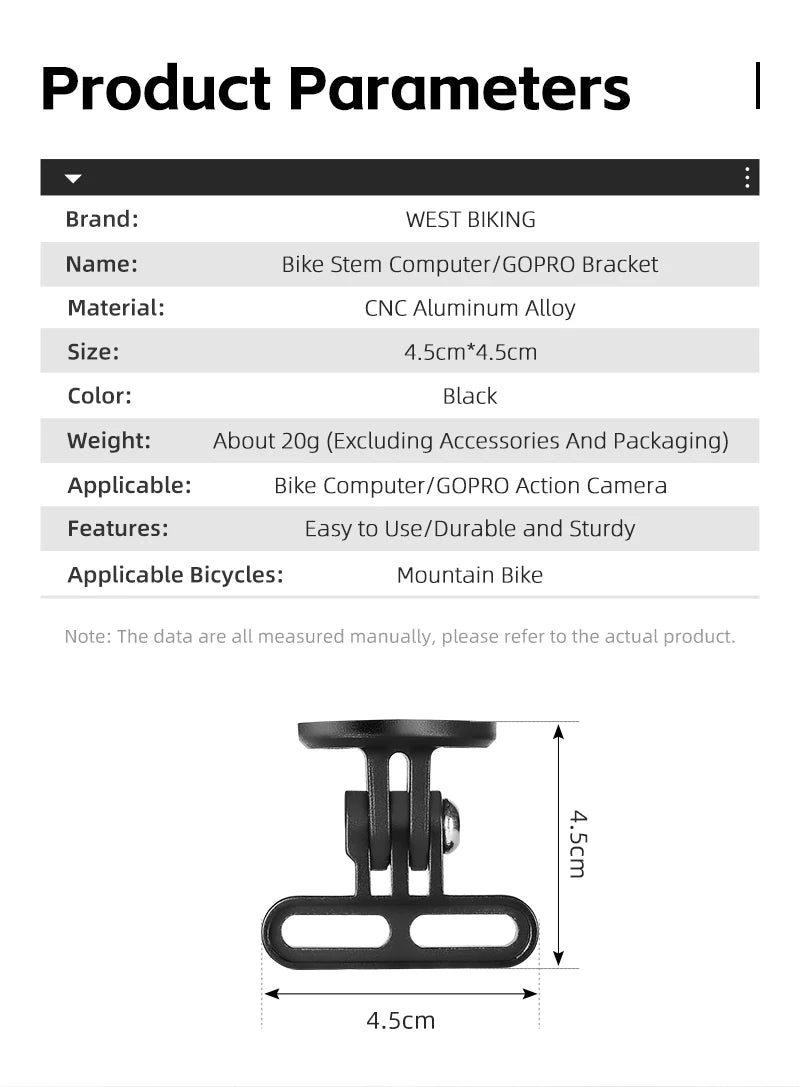WEST BIKING Bike Bracket Front Light Lamp Holder Aluminum Alloy Extension Holder for Bicycle Computer Wahoo Bryton Garmin Bracke